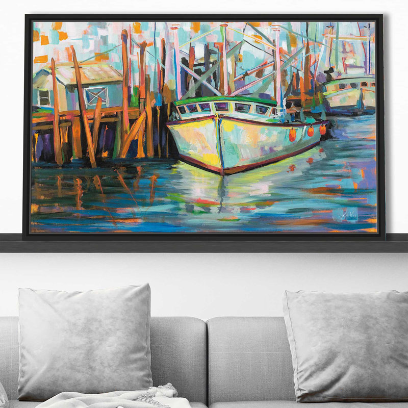 At The Dock - Peinture, Cadre flottant noir, H 31,5 po x l 51,5 po x P 2 po