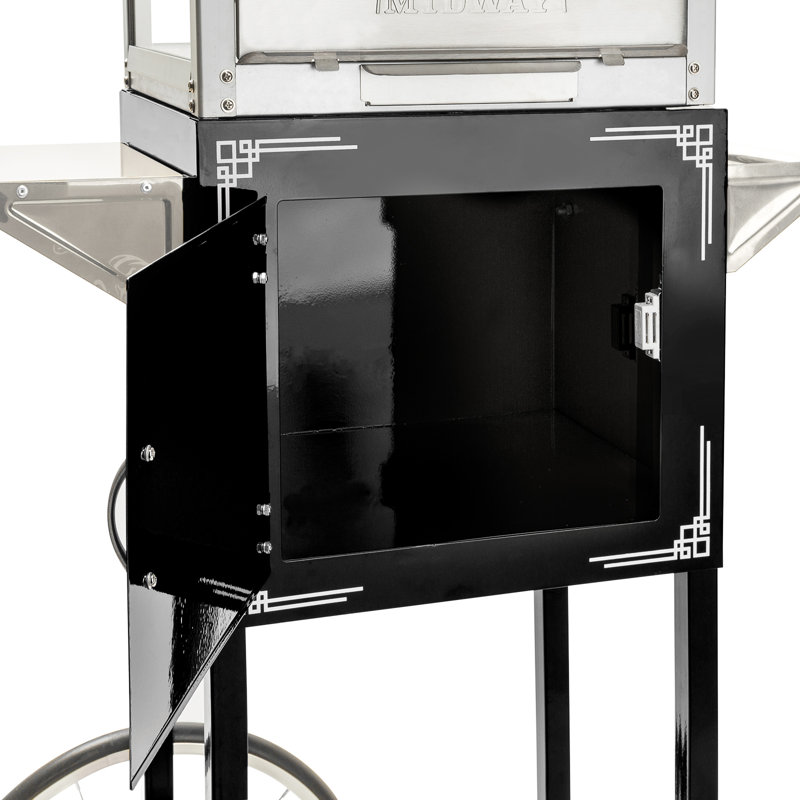 Vintage Black Popcorn Machine with Cart and 10-Ounce Kettle