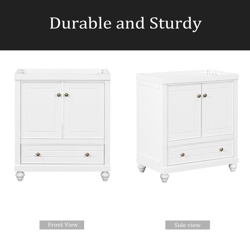 Meuble-lavabo de 30 po sans lavabo, base seulement, armoire avec portes et tiroir, cadre solide et panneau de fibres à densité moyenne, blanc