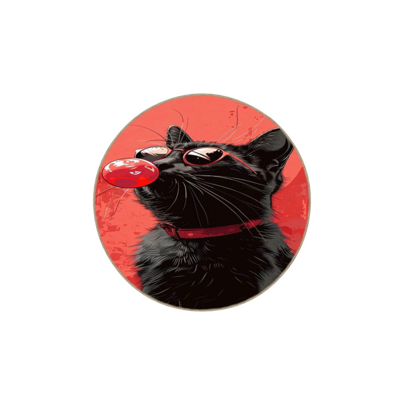 Cat Black Gum Patterned Washable Carpet, Rectangle 2'4" x 4'