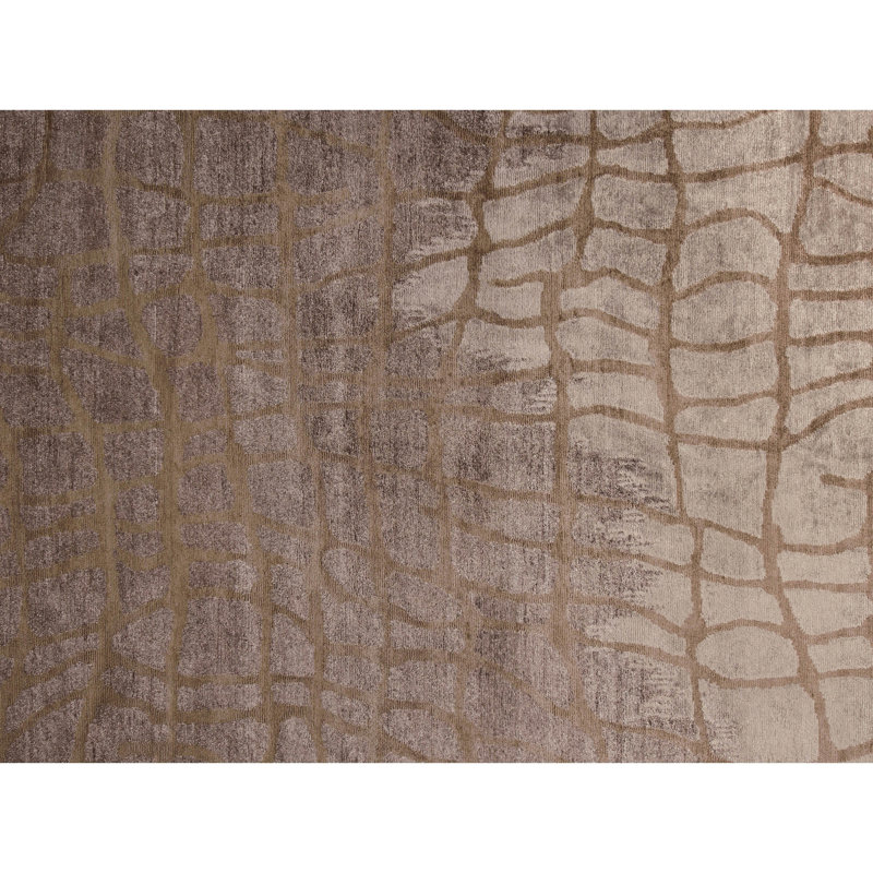 Tapis cendré de haute qualité noué à la main, Rectangle 8 pi x 10 pi