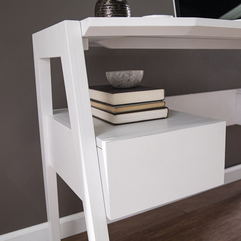 Bureau d'écriture Midcentury avec rangement - blanc