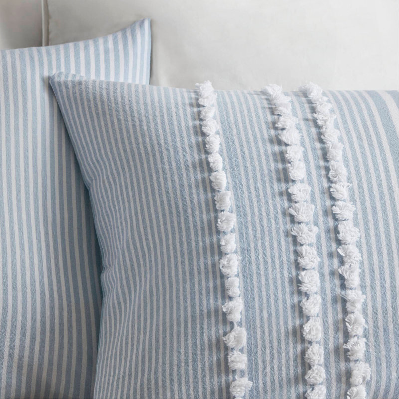 Ensemble de housse de couette 3 pièces en fil de coton teint, Housse de couette très grand et 2 taies, Blue