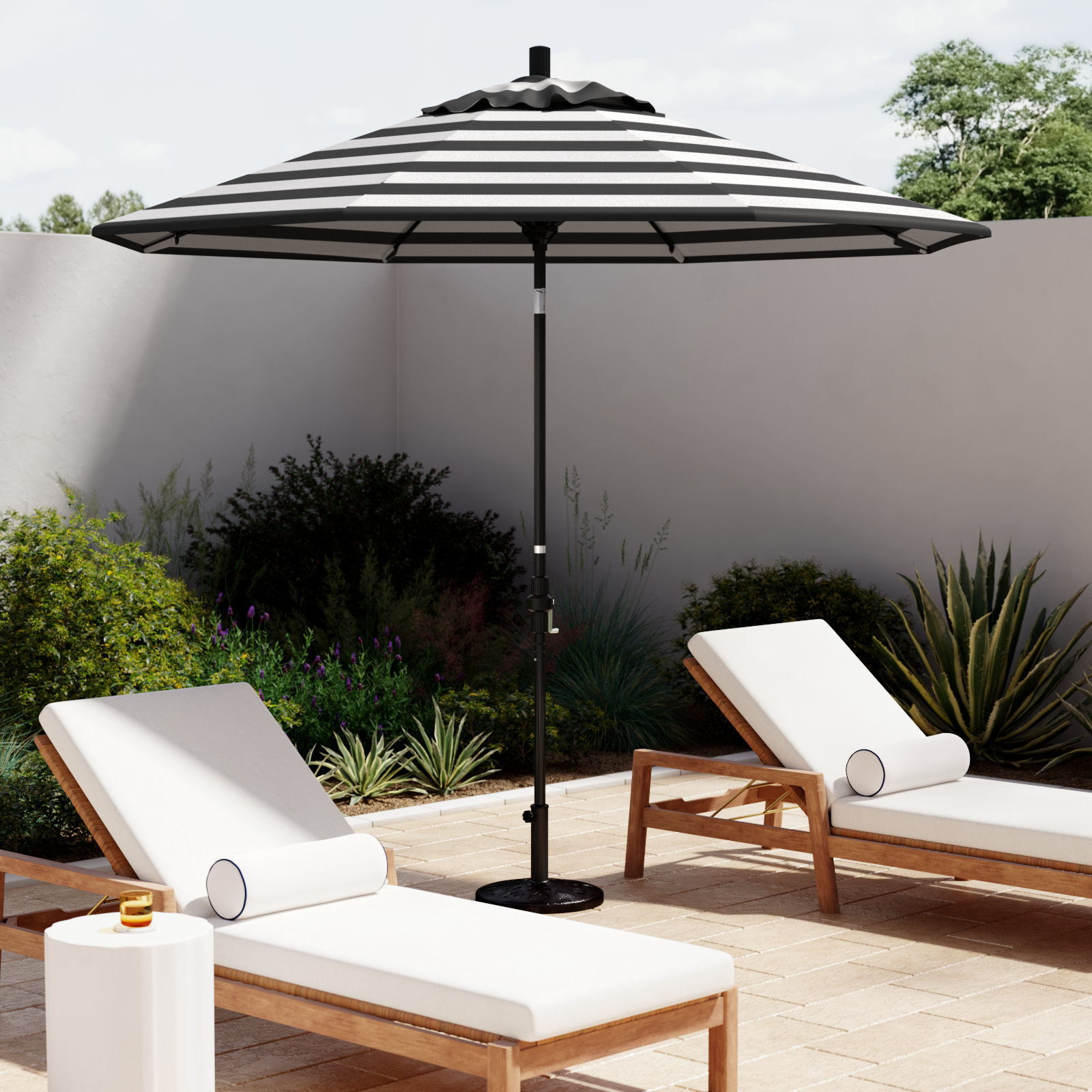 Roverta 9' Sunbrella® Market Umbrella, Cabana Classic Black Stripe Sunbrella®, Black