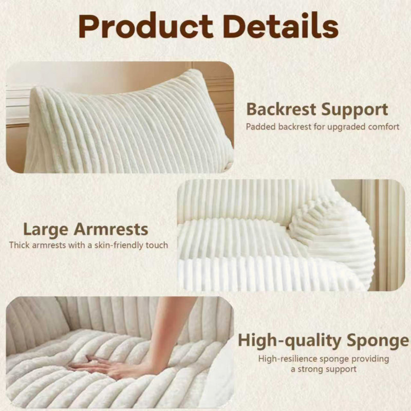 Suede Sofa Chair With Ottoman - 5-Zone Support & Compact Boxed Delivery, 28.35" H x 42.52" W x 37.4" D, White Corduroy