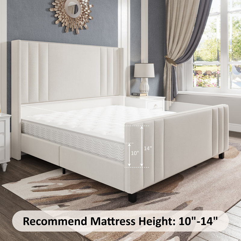 Cream Velvet Queen Platform Bed with Tufted Headboard