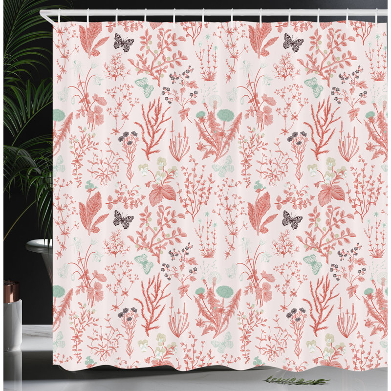 Rideau de douche simple et crochets Mixed, H 69 po x l 70 po, Rosé ivoire