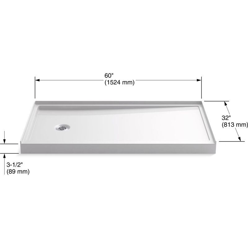 Rely 60" x 32" Acrylic Alcove Shower Base with Low-Threshold for Easy Entry, Left