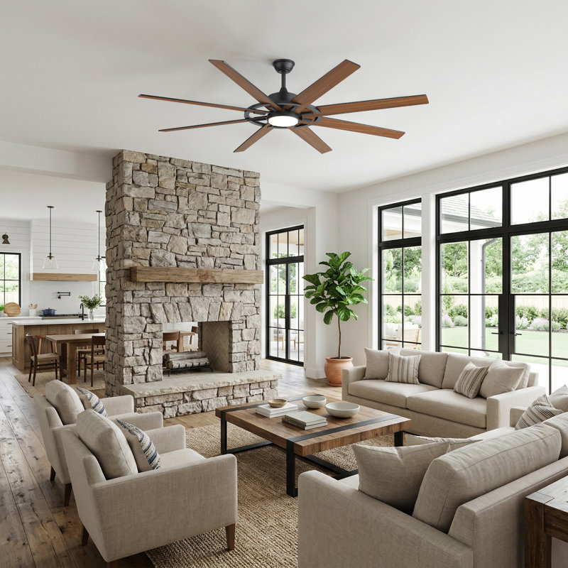 72" Modern Farmhouse Ceiling Fan with Light, 8-Blade Indoor/Covered Patio Fan with Reversible DC Motor, Dimmable 3CCT LED, Remote Control, Black & Walnut Finish