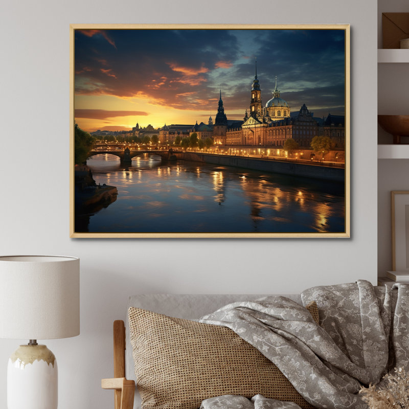 Maryna " Germany Dresden Baroque City I " Mixed Media Print, H 16 po x l 32 po, Cadre naturel flottant