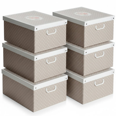 Boîte de rangement: grand paquet de 6 - pois gris
