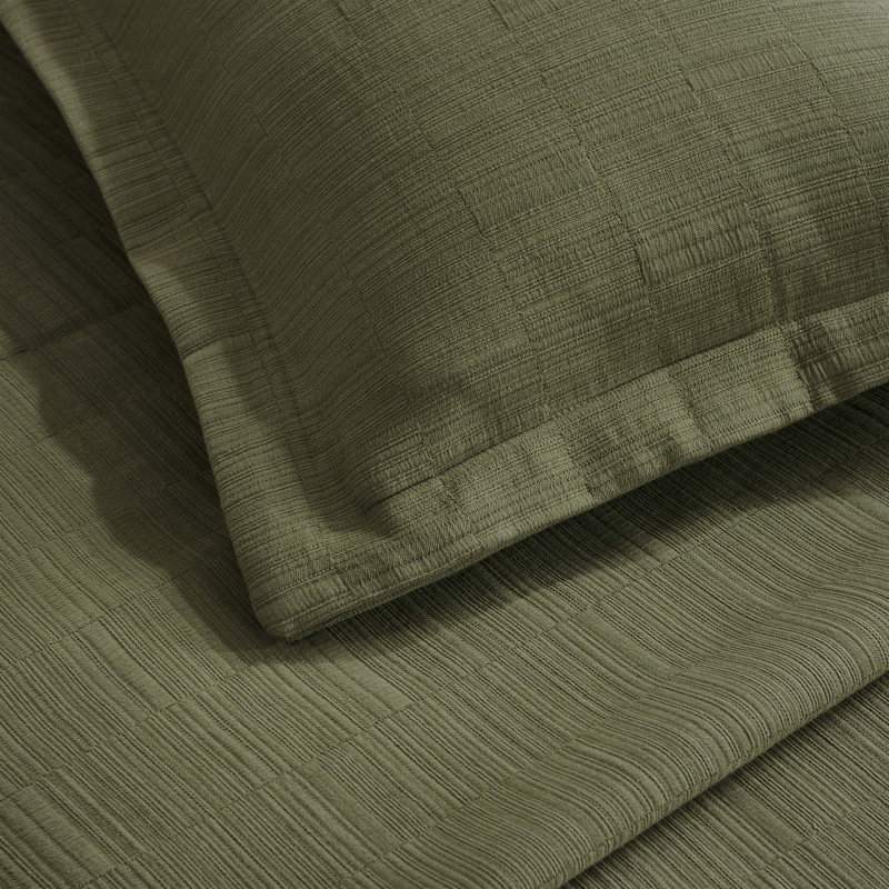 Kayda Zenith Cotton Medium Weight Textured Modern Geometric Matelasse Bedspread And Sham Set By, Green