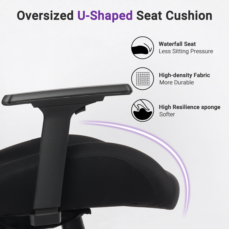 Swivel Desk Chair With Adjustable Armrests, Task Chair With Ergonomic Mesh Back And 5.5" Thick Cushion For Home Office, Black