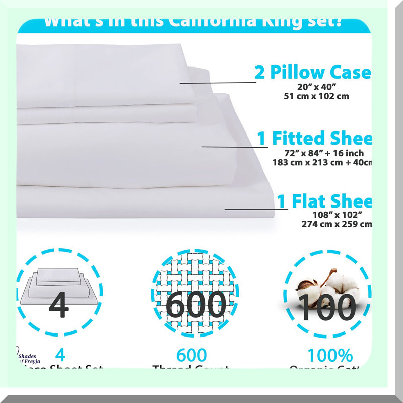 Cotton Percale Sheet Set - Deep Pocket Bedding Bundle with 4 Pieces: 1 Flat Sheet, 1 Fitted Sheet, 2 Pillowcases - Crisp, Cool, Strong Linens