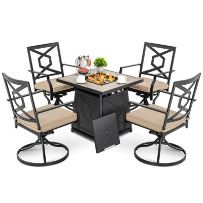 5-Piece Outdoor Fire Pit Set with 4 Swivel Chairs, ETL Certified