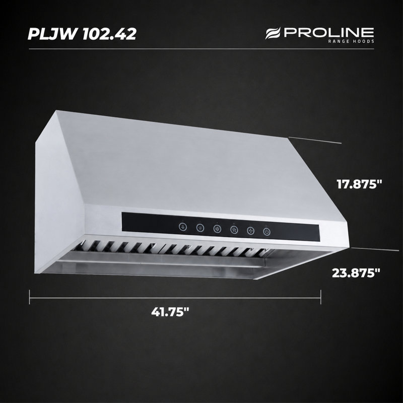 PROLINE 42-Inch Under-Cabinet Range Hood, Ducted, 1000 CFM, Stainless Steel, LED Lights, Dual Blower, Dishwasher-Safe Filters