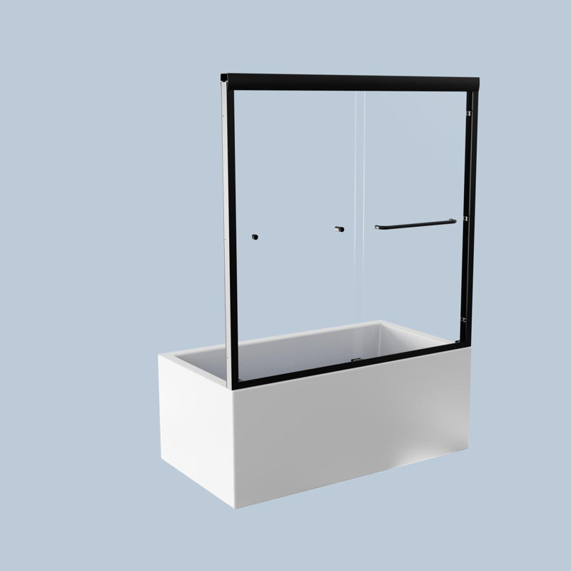 Porte de baignoire coulissante double demi-cadre avec verre trempé l 56 à 60 po x H 58 po, Noir mat