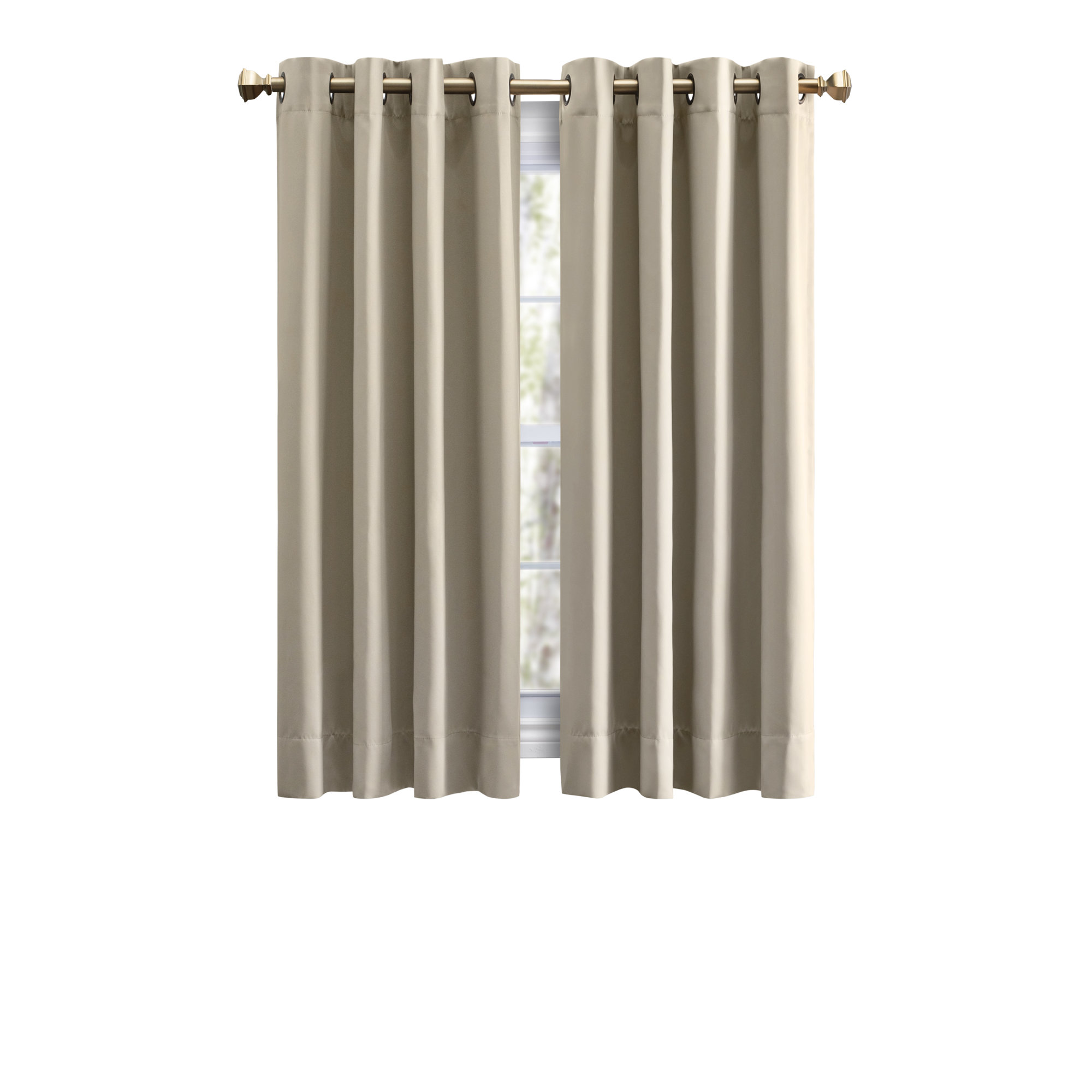 Ardelle Blackout Polyester Curtain, Putty with Antiqued Bronze Grommets, 56" W x 36" L