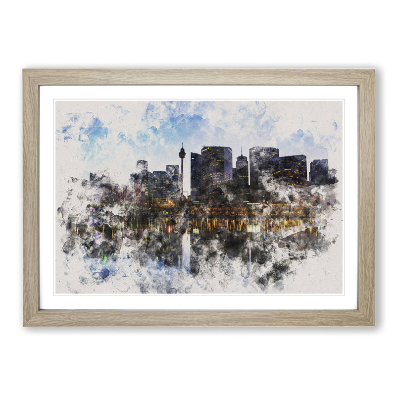 Sydney Skyline Vol.1 - Picture Frame Painting, 65cm H x 90cm W x 2cm D, Oak Framed