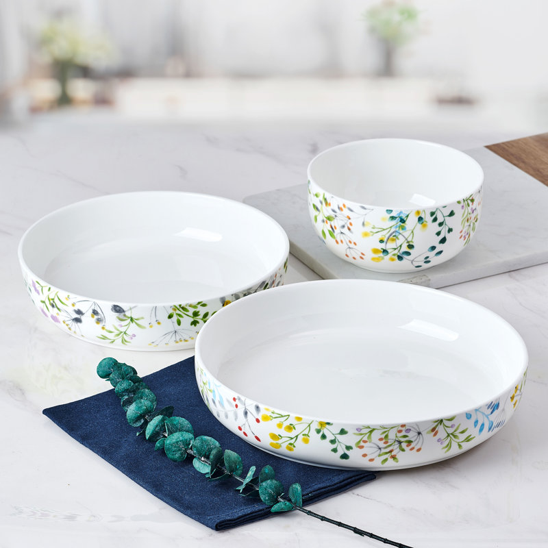 Tivoli Garden 9-Piece Bone China Dinnerware Bowl Set, Service for 3