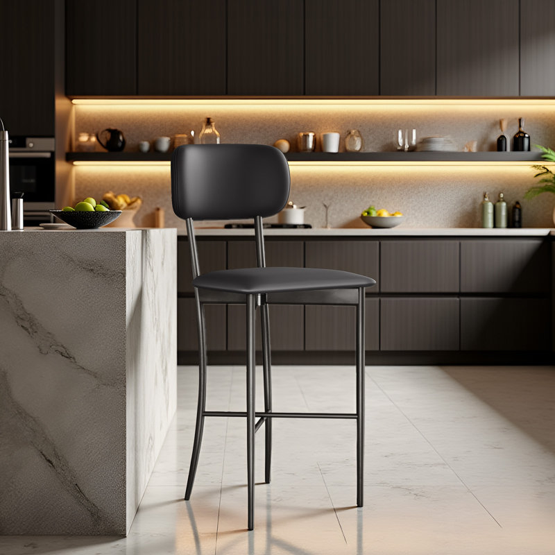 Tabourets de bar de 29,5 po de hauteur avec dossier - tabourets de bar très larges, cuir résistant aux égratignures et structure en acier (1PCS)