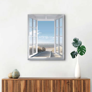 House of Hampton Meer Palmen - Strandfenster Fensterblick Strandbilder - Gartenposter 