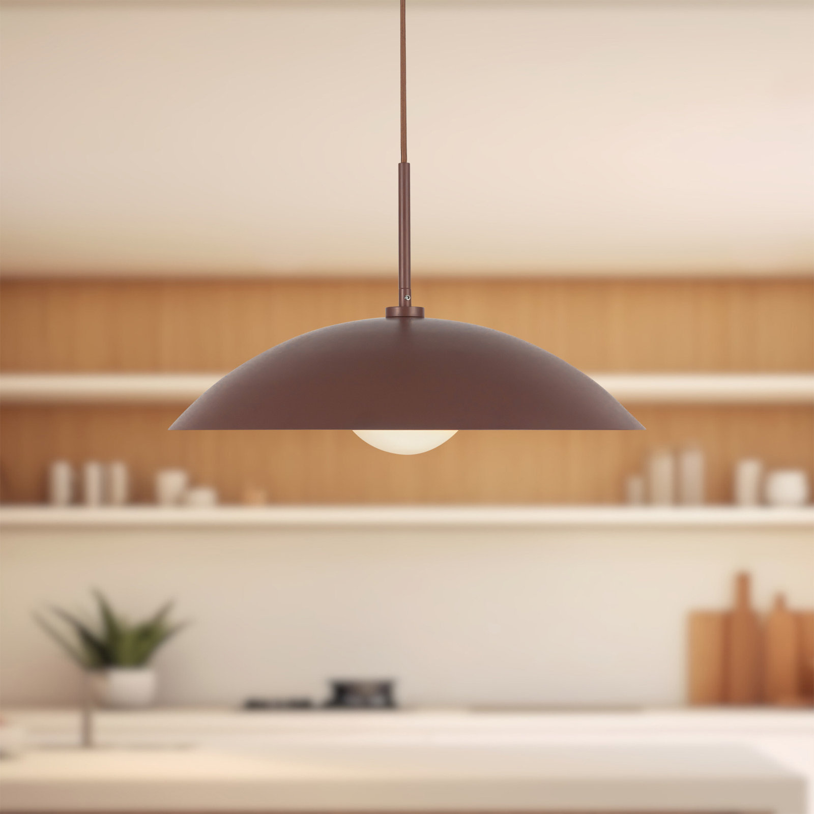 Huxley Single Light Steel Dimmable Pendant, Burgundy