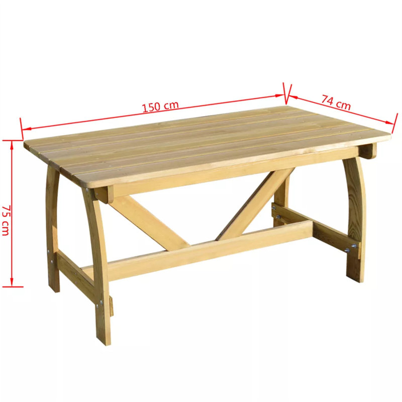 Rectangular Pine Outdoor Dining Table , 150cm cm W 74cm cm D
