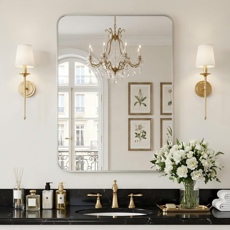 Miroir mural Mercedita, Argent, 36 po x 24 po