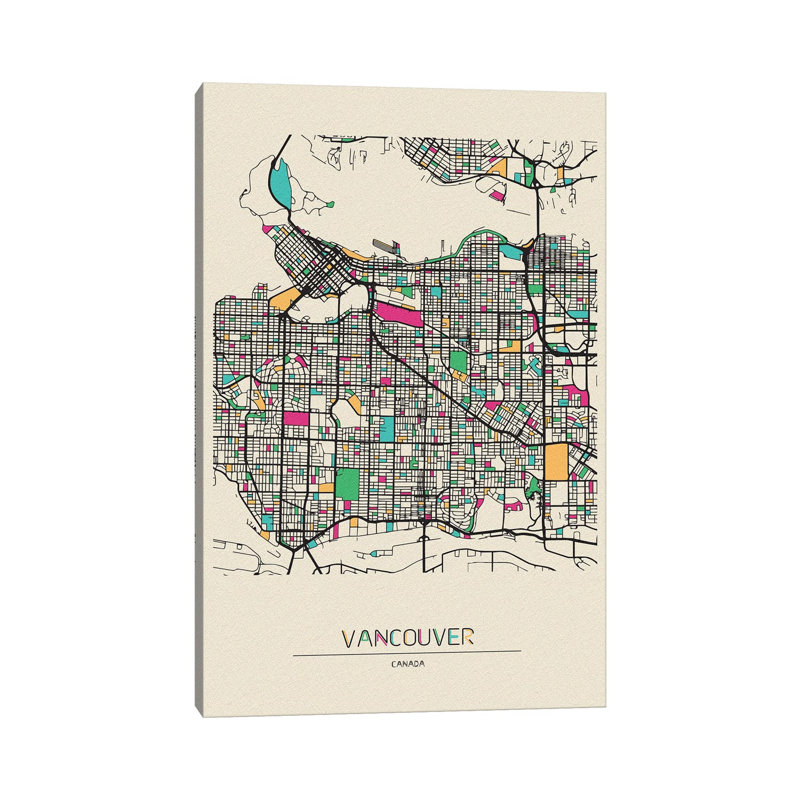 «Vancouver, Canada Map» par Ayse Deniz Akerman, impression sur toile tendue, H 40 po x l 26 po x P 1,5 po