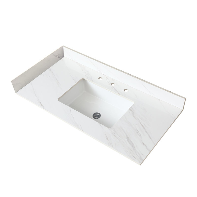 Meuble-lavabo de salle de bain 31 po blanc fritté avec lavabo central rectangulaire et dosseret de 31 po de hauteur