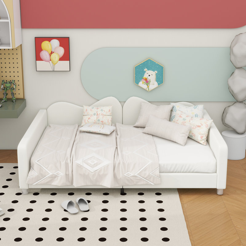 Full Size Upholstered Daybed, Sherpa Fabric Sofabed With Cloud-Shaped Backrest, No Box-Spring Needed, White, White