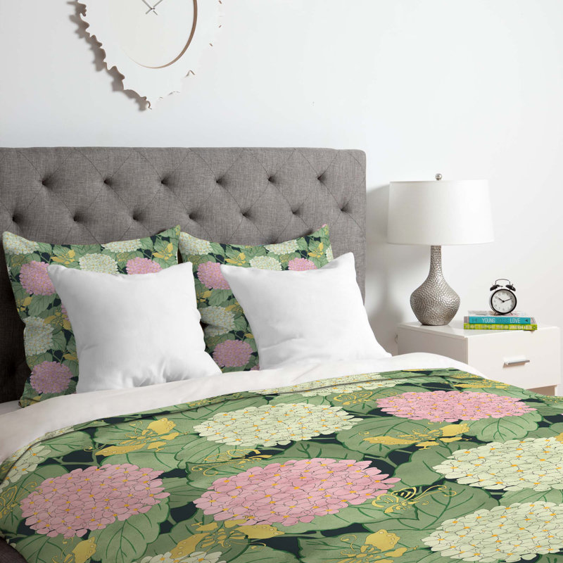 Ensemble de housse de couette Hydrangea and Butterflies, Housse de couette pour très grand lit et 2 très 