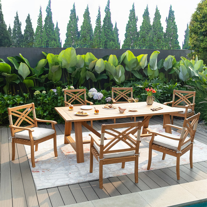 Cotesfield 6-Person Teak Outdoor Dining Set With Cushions