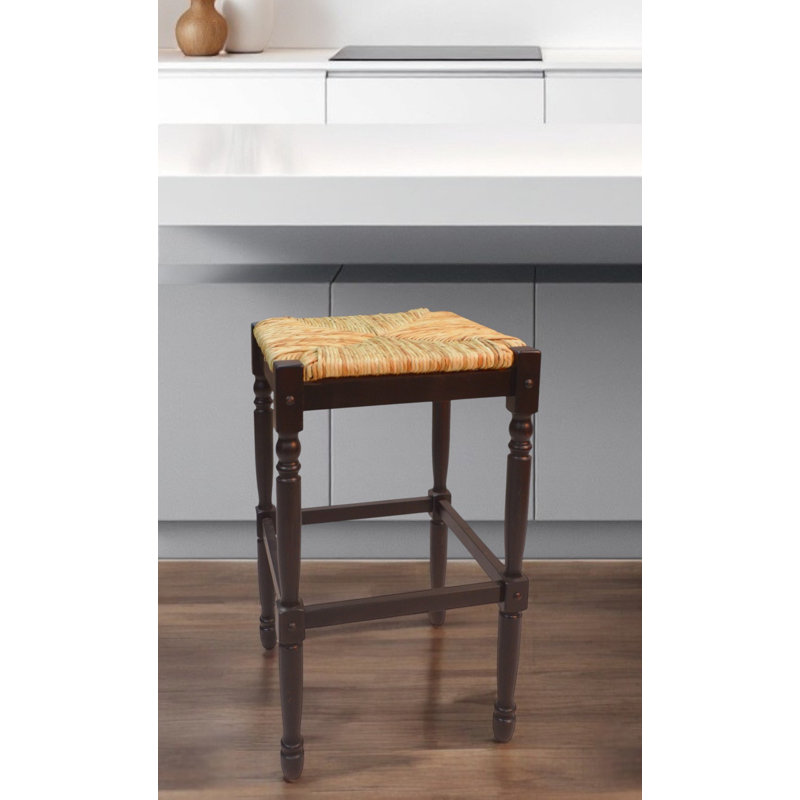 Natural Backless Bar Chair With Footrest, Espresso, Bar Stool (29" Seat Height)