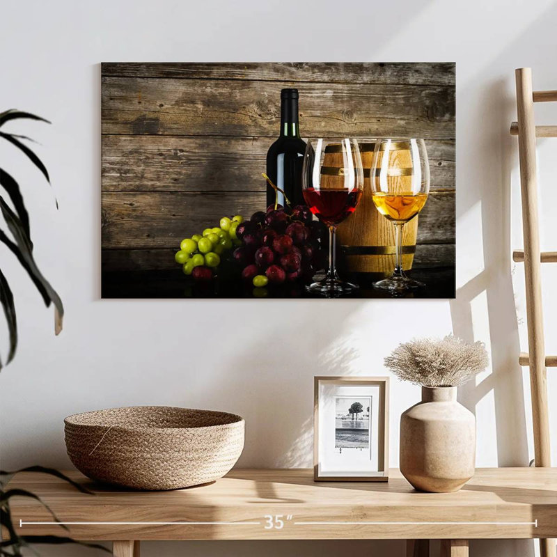 Raisins et vin sur toile, H 16 po x l 24 po x P 1,25 po