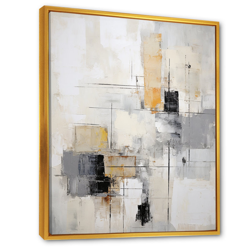 Décoration murale scandinave beige et noir minimalisme II - 119602, Cadre flottant doré, H 44 po x l 34 po x P 1,5 po