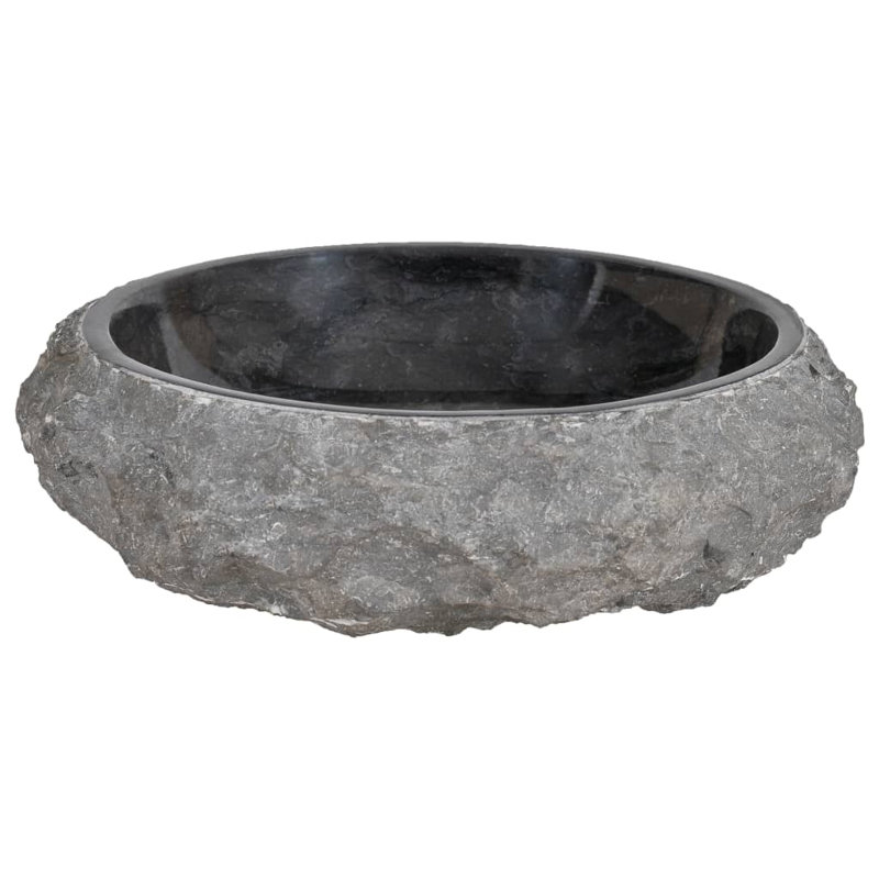 Bathroom Basin, Naturally Varied Shape and Color Tone, Black, 15.7''x4.7'', Marble Round, Black