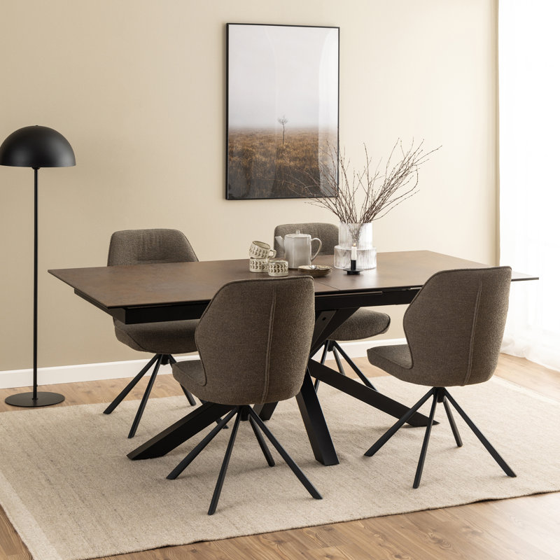 Harrisonburg Extendable Metal Base Dining Table, Brown, 76cm H x 100cm W x 240cm L