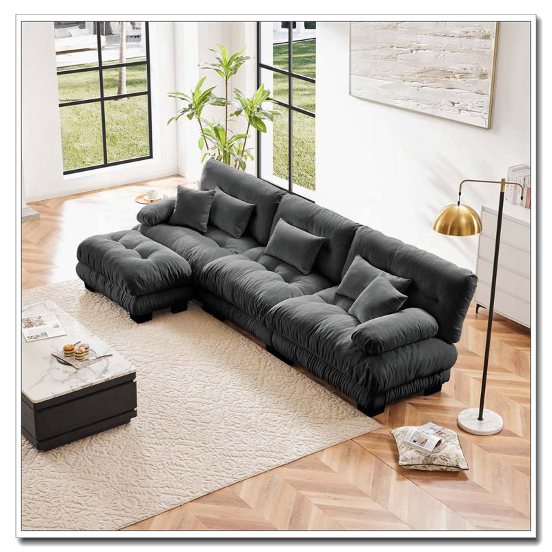 Cloud Couch Sofa,Chenille Sofa, Grey+3Seat+1Ottman