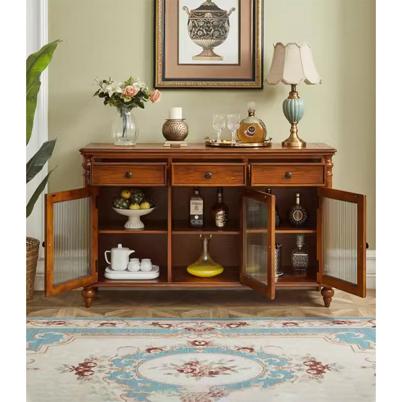 American Style Solid Wood & Glass Sideboard