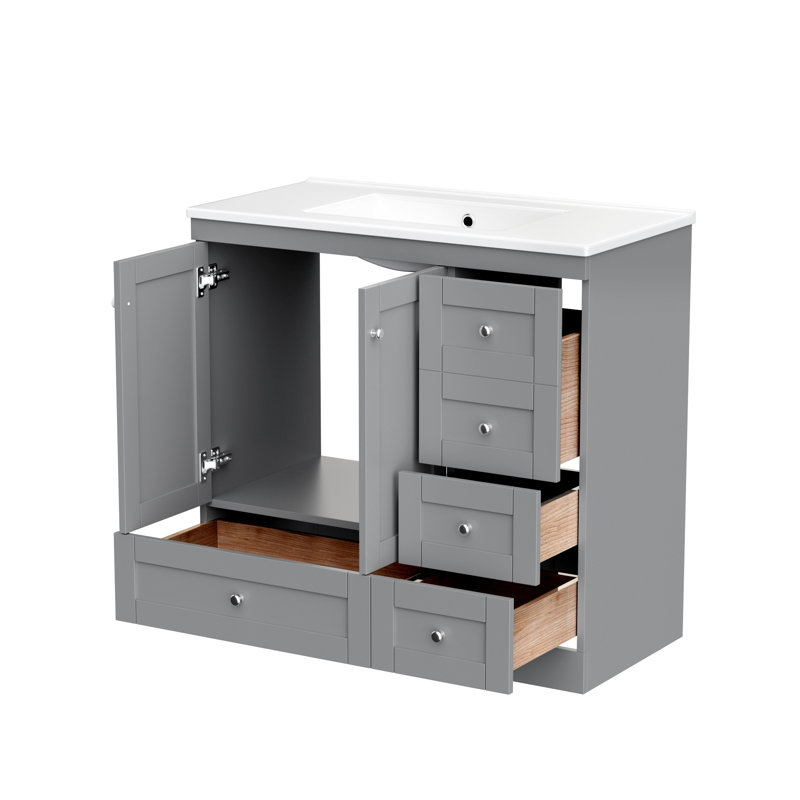 Meuble-lavabo autoportant de 72 po de style Shaker en gris, fabrication en panneau de fibres à densité moyenne avec certification EPA