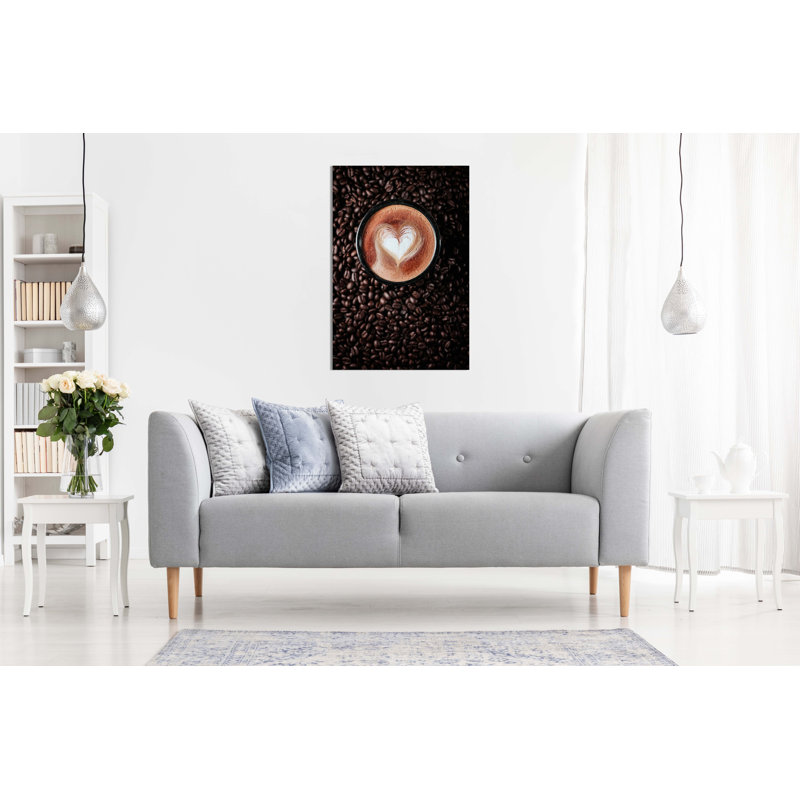 Heart Milk Foam Coffee Latte - Wrapped Canvas Print, 31cm H x 20cm W x 3cm D