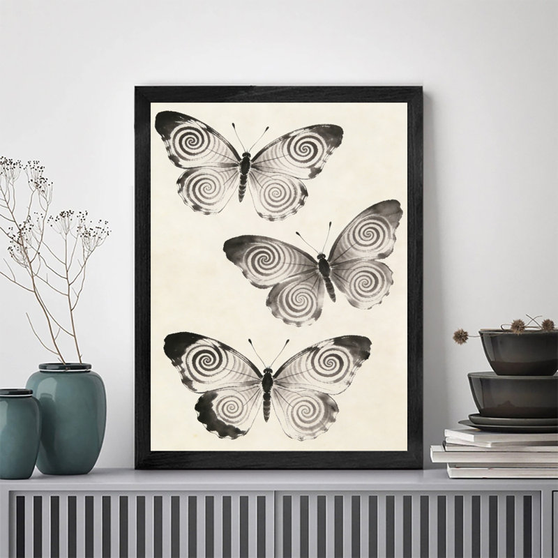 Black Framed Watercolor Butterfly Wall Art Retro Style Framed Prints, 25" H x 17" W