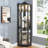 Lighted Corner Curio Cabinet With Tempered Glass Doors & Shelves - Elegant Oak Display Storage For Living Room & Bedroom Decor-BLACK-600747576