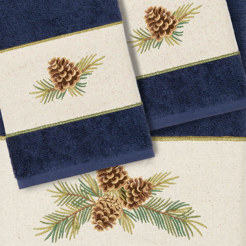 100% Turkish Cotton Pierre 3 Piece Embellished Towel Set, Midnight Blue