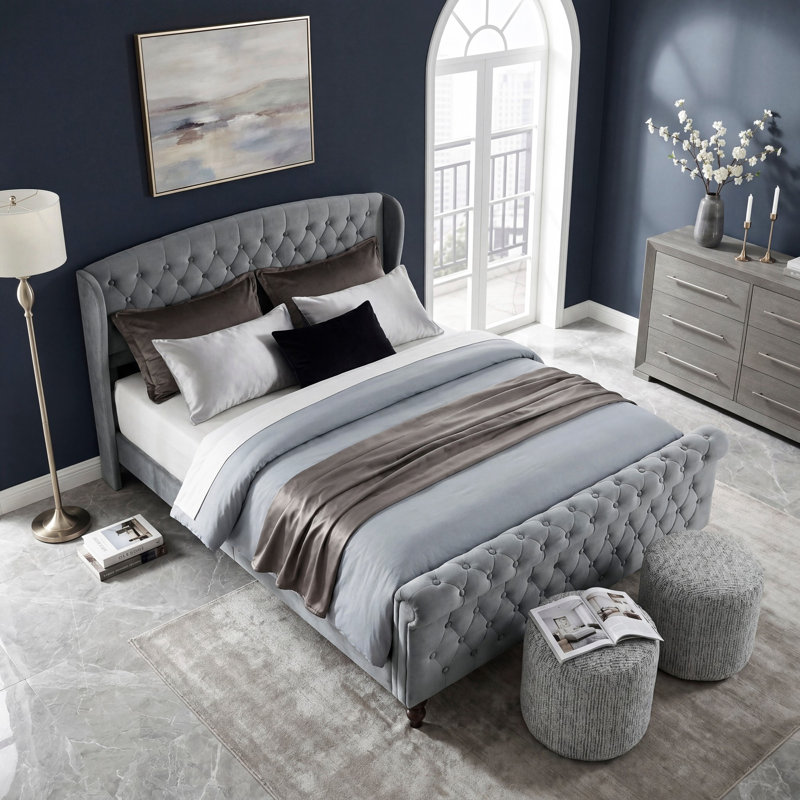 Cadre de lit plateforme Mid-Century, Gris