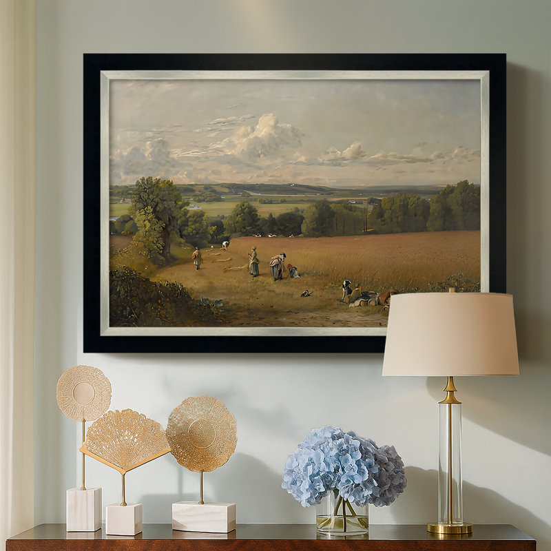 The Wheat Field, 1816-John Constable-Custom Framed Canvas, 31X45, No, Tuxedo Silver Edge (or Two-Tone Matte Silver