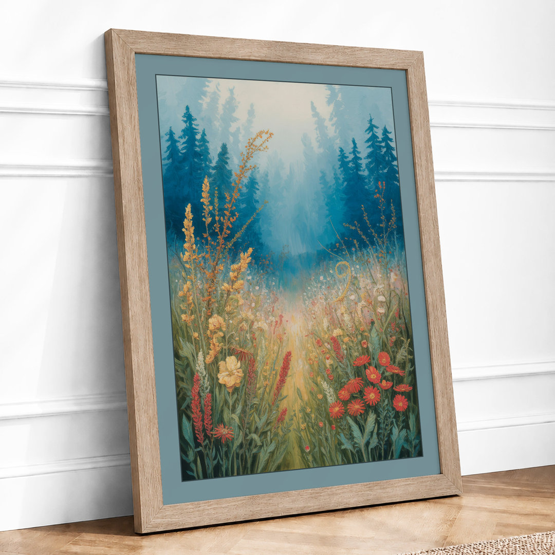 Morning Mist Meadow Watercolor - Framed Print