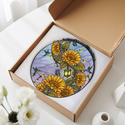 12"H Sunflower Garden Stained Glass Window Panel